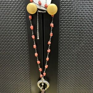 Western Elegant Gold and Red Beaded Necklace With Matching Earrings